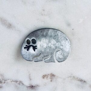 Whimsical Pewter Cat Creature Brooch Pin | Genuine Glomp Vintage Artisan Novelty